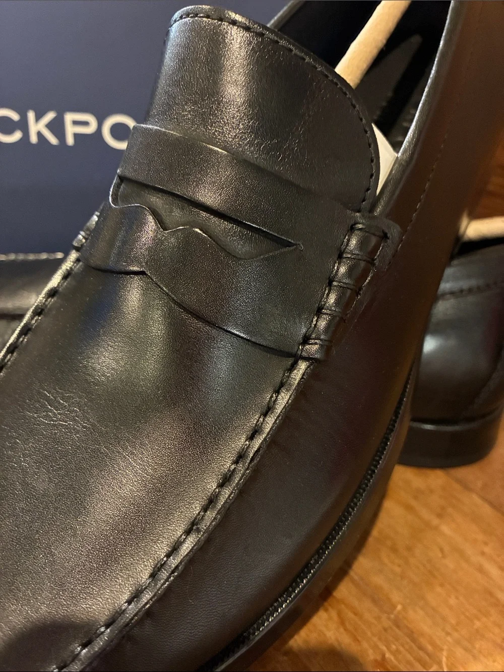 Rockport NIB MensBlack Leather Penny Loafers - Slip-On Dress Shoes Sz 10